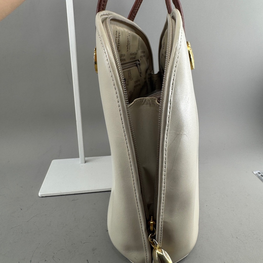 Valentino Orlandi Womens Top Handle Bag Cream Leather Tassel Made in Italy 7095 - Picture 12 of 15